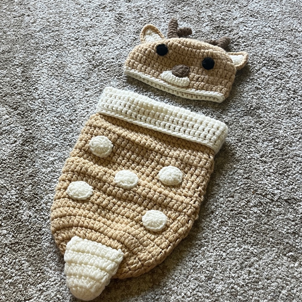 Adorable Deer Crochet Baby Cocoon Set